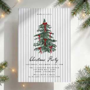 Preppy Green Striped Christmas Tree Party Invitation