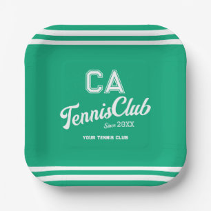 Preppy Green Tennis Club Custom Crest Party Paper Plates