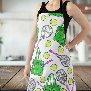 Preppy Green Tennis Rackets and Balls Pattern  Apron
