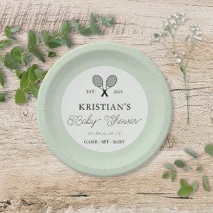 Preppy Green Tennis Theme Chic Baby Shower Paper Plates