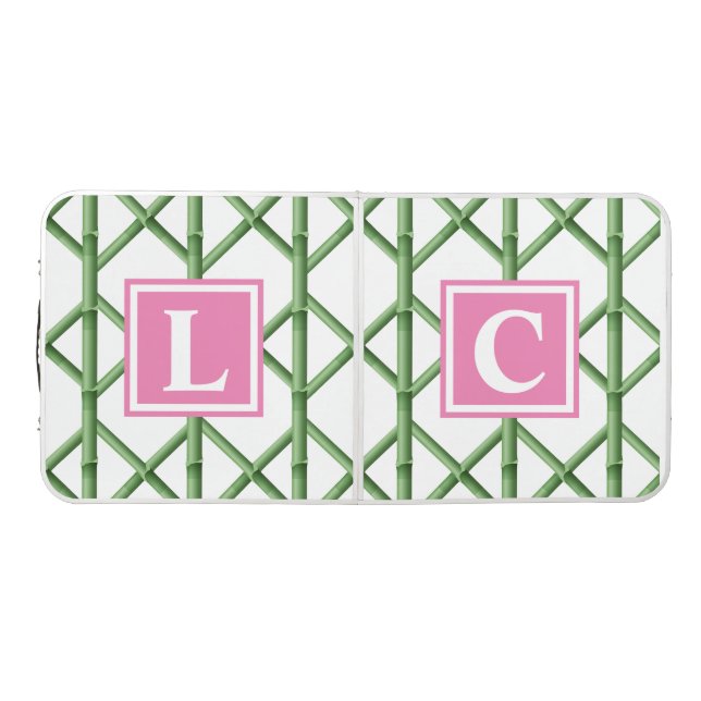 Preppy Green Trellis Bamboo Pattern Monogram Beer Pong Table (Top)