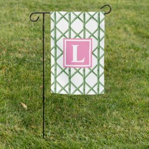 Preppy Green Trellis Bamboo Pattern Monogram Garden Flag