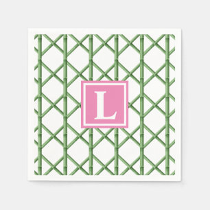 Preppy Green Trellis Bamboo Pattern Monogram Napkins