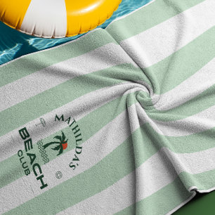 Preppy Green Vintage Beach Club Birthday Towel