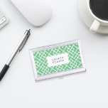 Preppy Green & White Bamboo Lattice Pattern Case For Business Cards<br><div class="desc">Carry your business cards in classic preppy style with our chic personalized card case. This design has a retro tropical vibe, with a geometric bamboo lattice pattern in vibrant green and white, and your name, monogram or company name in coordinating navy blue lettering. Designer tip: to maintain the unique effect...</div>