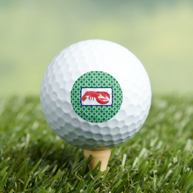 Preppy Green White Link Pattern Navy Lobster Golf Balls (Insitu Tee)