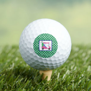 Preppy Green White Link Pattern Pink Golf Cart Golf Balls