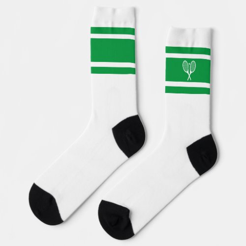 Preppy Green White Stripe Tennis Racket Athletic Socks