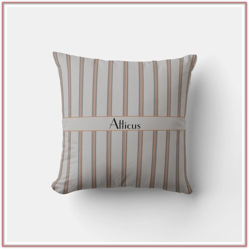 Preppy Grey and Red Striped Throw Pillow