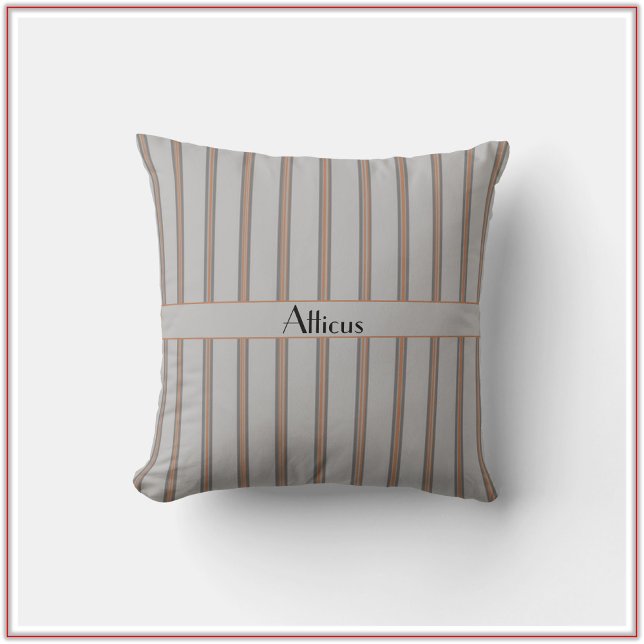 Preppy Grey and Red Striped Throw Pillow (Creator Uploaded)
