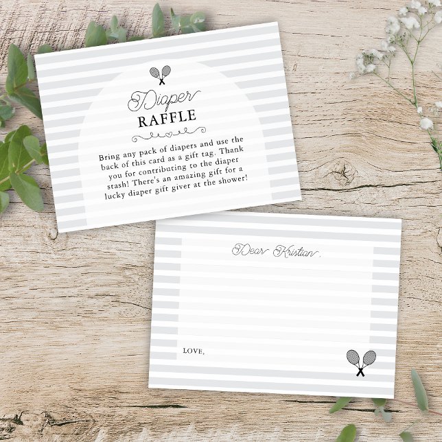 Preppy Grey Tennis Baby Shower Diaper Raffle Enclosure Card (elegant light grey tennis theme baby shower diaper raffle card insert for preppy chic country club)