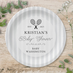 Preppy Grey Tennis Country Club Baby Shower Paper Plates
