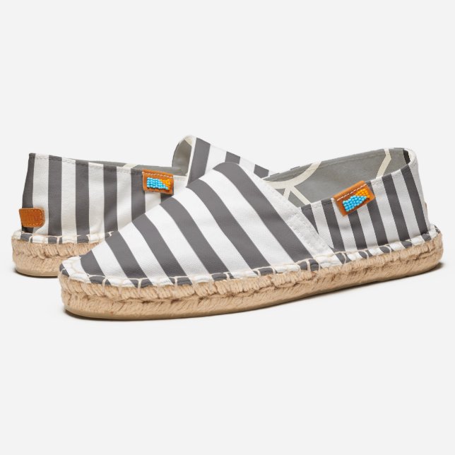 Preppy Grey & White Striped Espadrilles (Angled)
