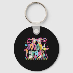 Preppy Groovy Second Grade Back To School Coquette Keychain