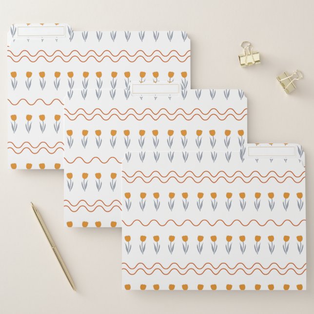 Preppy Groovy Stripe Tulip Flower Pattern  File Folder (Set)
