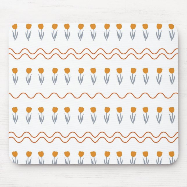 Preppy Groovy Stripe Tulip Flower Pattern  Mouse Pad (Front)
