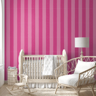 Preppy Hand-Drawn Bold Stripe in Pink & Hot Pink Wallpaper
