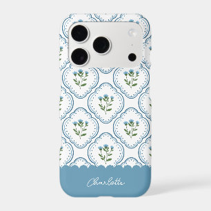 Preppy Hand Drawn Coquette teal frame flowers iPhone 17 Pro Case