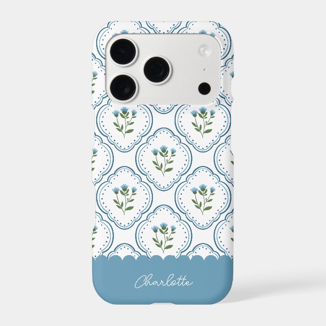 Preppy Hand Drawn Coquette teal frame flowers iPhone Case (Back)