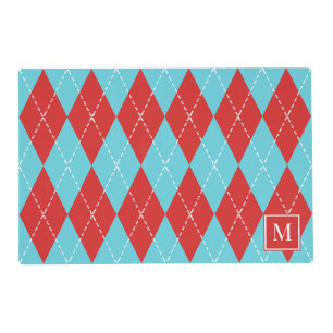 Preppy Hand-Stitched Argyle – Red & Turquoise Placemat