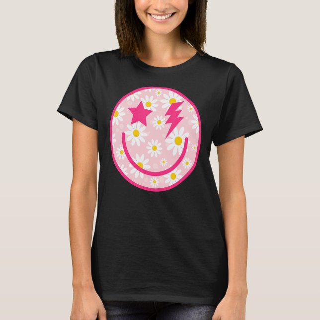 Preppy   Happy Face Daisy Flower Smile Face Trendy T-Shirt (Front)