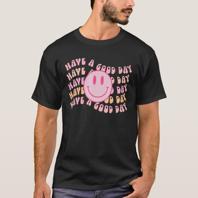 Preppy   Have A Good Day Pink Smile Face Aesthetic T-Shirt (Front)