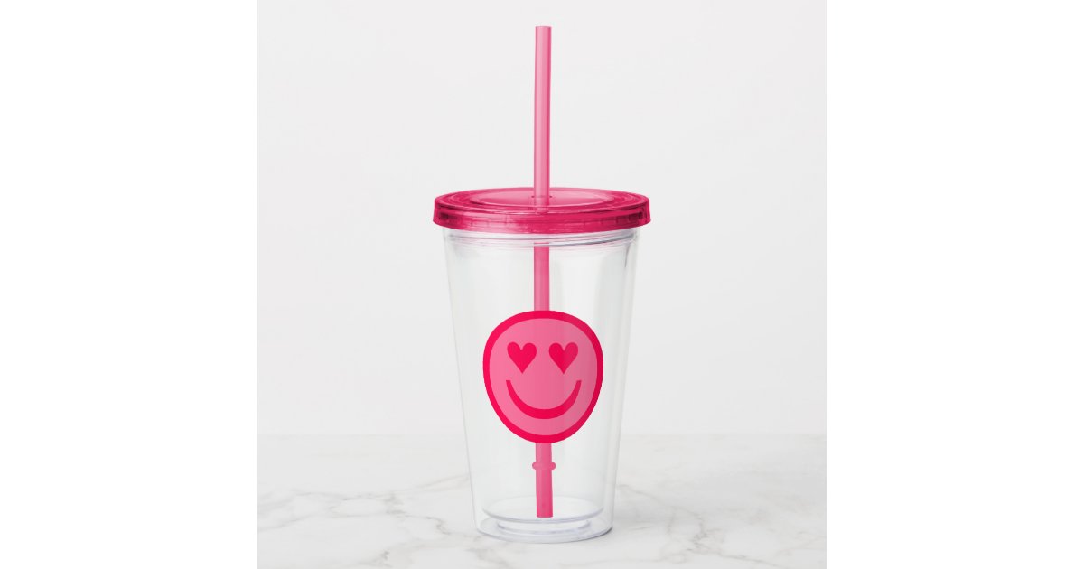 Pastel Happy Face Tumbler Cup with Drinking Straw