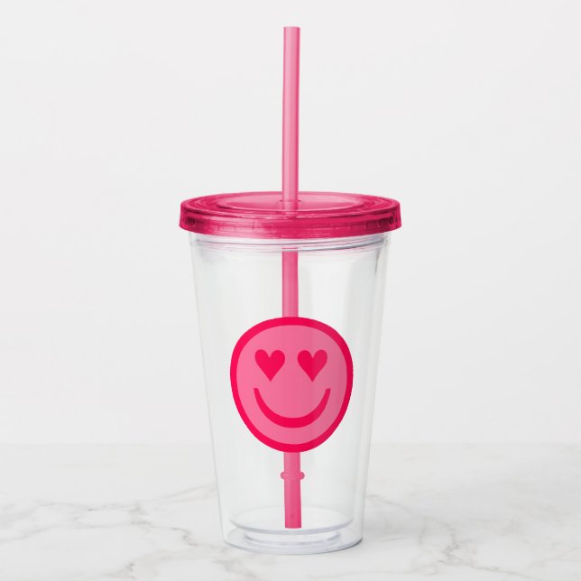 Preppy Heart Happy Face Acrylic Tumbler (Front)