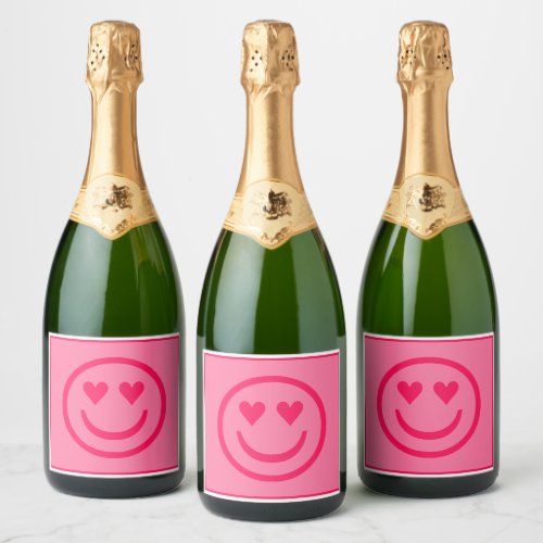 Preppy Heart Happy Face Sparkling Wine Label