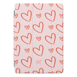 Preppy heart pattern - pink and red monogram iPad pro cover