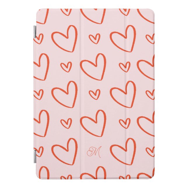 Preppy heart pattern - pink and red monogram iPad pro cover (Front)