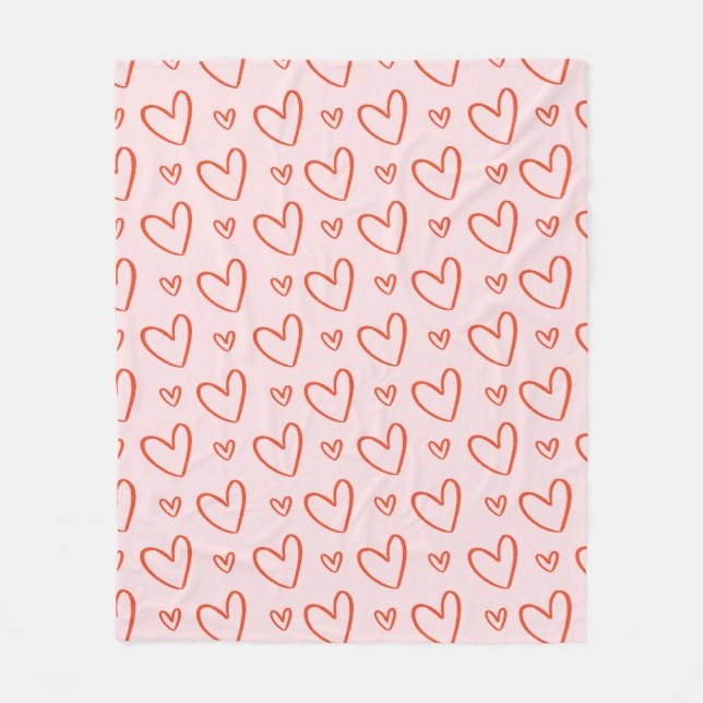 Preppy hearts in pink and red fleece blanket (Front)