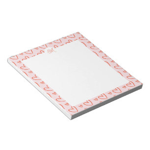 Preppy hearts in pink & red with name initial notepad