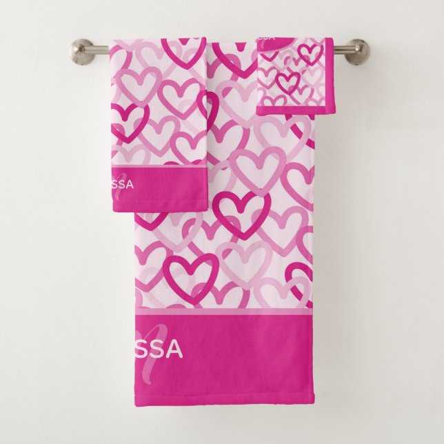 Preppy Hearts Pink Bath Towel Set (Insitu)