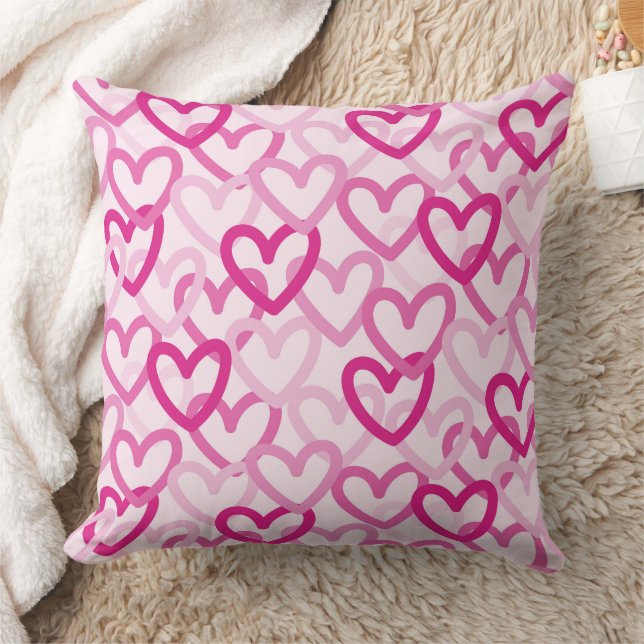 Preppy Hearts Pink Throw Pillow (Blanket)
