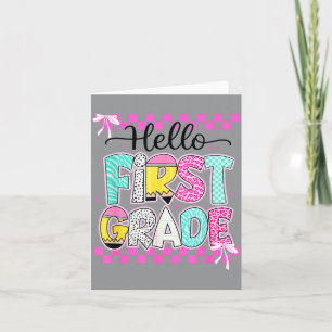 Preppy Hello First Grade Back To School Coquette Card