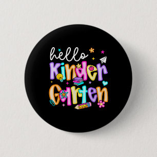 Preppy Hello Kindergarten Back To School Teachers  Button