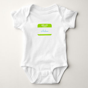 Preppy Hello My Name Is BABY NAME Tag Him Blue Bodysuit