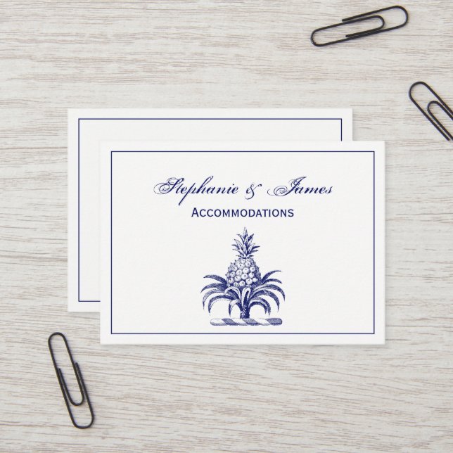 Preppy Heraldic Blue Pineapple Coat of Arms Crest Business Card (Front/Back In Situ)