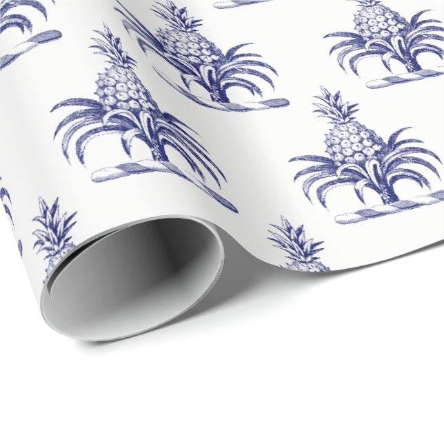 Preppy Heraldic Blue Pineapple Coat of Arms Crest Wrapping Paper (Roll Corner)