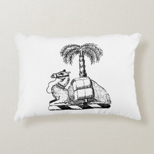 Preppy Heraldic Camel Palm Tree Coat of Arms Accent Pillow