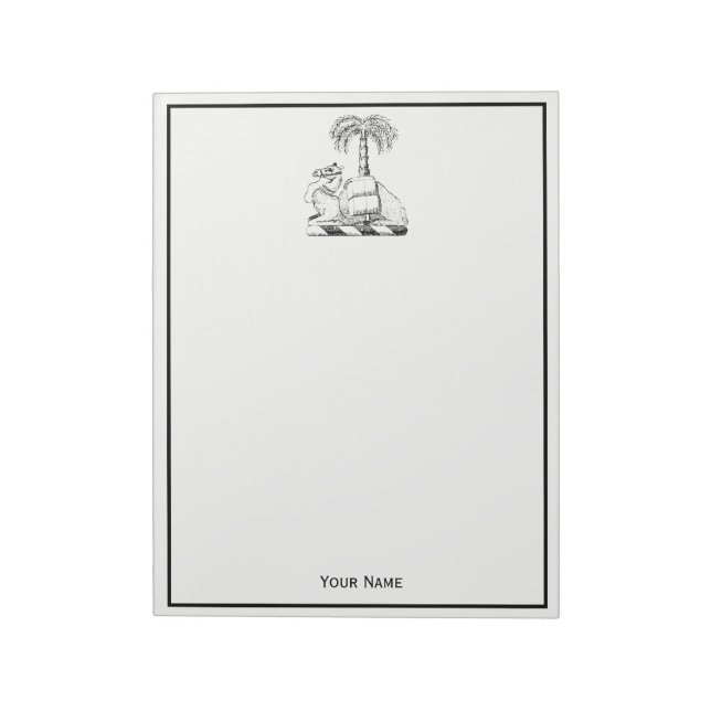 Preppy Heraldic Camel Palm Tree Coat of Arms Notepad (Rotated)