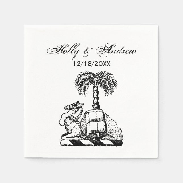 Preppy Heraldic Camel Palm Tree Coat of Arms Paper Napkins (Front)
