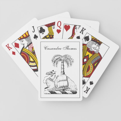 Preppy Heraldic Camel Palm Tree Coat of Arms Playing Cards
