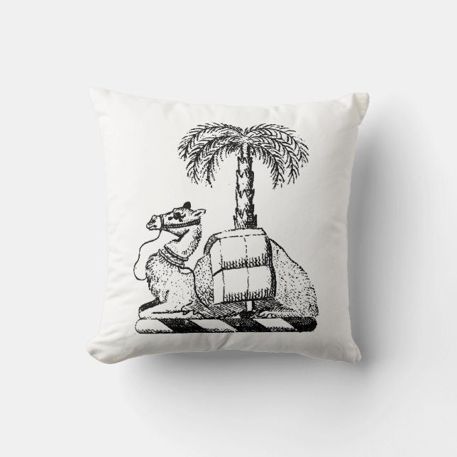 Preppy Heraldic Camel Palm Tree Coat of Arms Throw Pillow (Front)