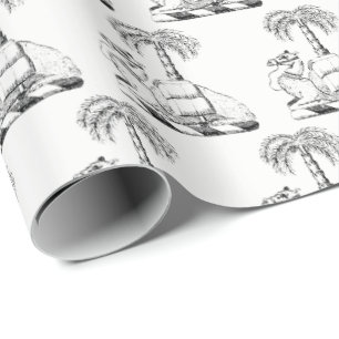 Preppy Heraldic Camel Palm Tree Coat of Arms Wrapping Paper