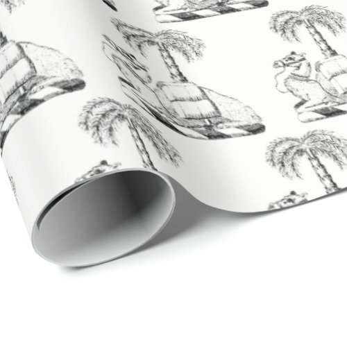 Preppy Heraldic Camel Palm Tree Coat of Arms Wrapping Paper