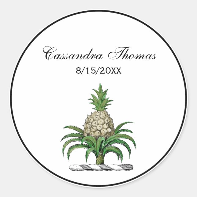 Preppy Heraldic Pineapple Coat of Arms Crest Classic Round Sticker (Front)