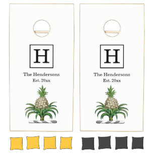Preppy Heraldic Pineapple Coat of Arms Crest Cornhole Set