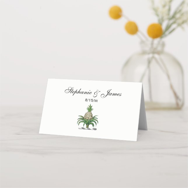 Preppy Heraldic Pineapple Coat of Arms Crest Place Card (Front)